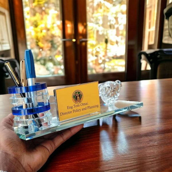 Corporate Crystal Desk Organizer, perfect for Kenyan businesses in Nairobi, Mombasa, and Kisumu, it can be branded with logos for corporate gifting, staff recognition, or executive client appreciation.