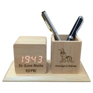 Stylish Wooden LED Clock Pen Holder
