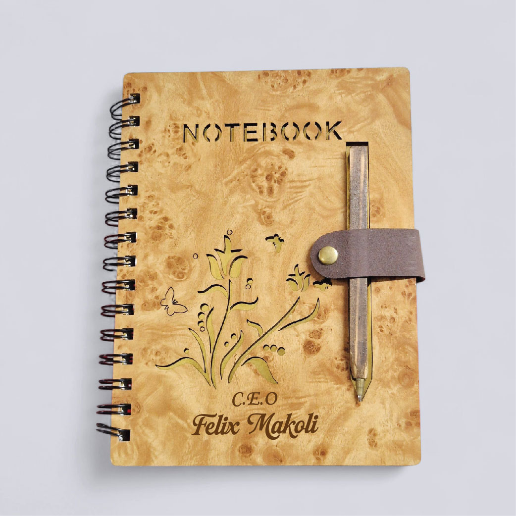 Custom Engraved Wooden Spiral Notebook