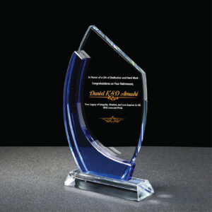 Personalized Crystal & Blue Glass Trophy