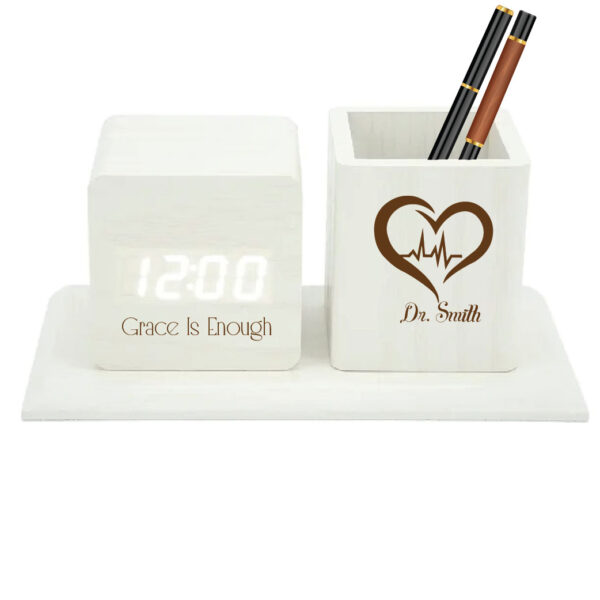 Executive White Wooden Desk Organizer