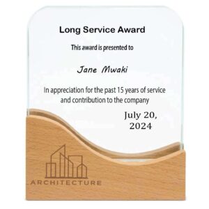 Square Crystal Award with Hardwood Base