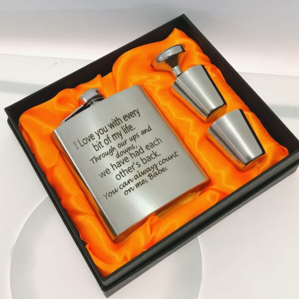 Engravable  Stainless Steel Hip Flask Gift Set - Image 4